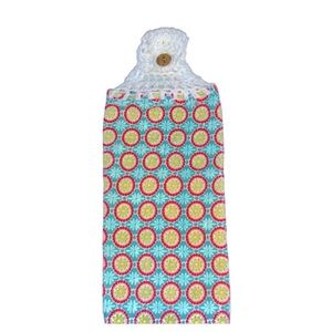 HAND CRAFTED Colorful Floral Crochet Top Hanging Kitchen or Bathroom Hand Towel